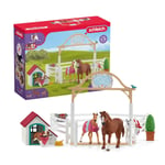 schleich HORSE CLUB — 42458 Hannah's Guest Horses Playset, 20-Piece Horse Stable