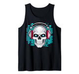 Music Forever Skull With Headphones Ink Graphic Rock Song Tank Top