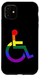 Coque pour iPhone 11 Symbole de fauteuil roulant arc-en-ciel