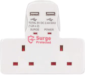 Status Surge Protected 2-Socket Power Adapter with 2 USB Ports - White