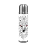 White King Wolf Water Bottle Stainless Steel Insulated Vacuum Flask Leak Proof Leather Packing Thermos(500ML 13.7OZ)