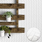 WALPLUS 32pcs 28x20.3cm White Herringbone Glossy 3D Sticker Tile Wall Covering Panelling Decorative Art Splashback for Kitchen Bathroom Paint Stick on Tiles Bedroom Living Room Decors