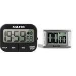 Salter 355 BKXCDU Premium Loud Beeper Electronic Timer, Magnetic/Self Standing, Count Up/Down, Loud Beeper with 3 Volumes, Black & 396 SVXR Premium Contour Electronic Timer