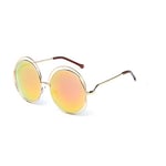 Sunglasse Vintage Round Oversized Big Frame Mirror Lens Women Sunglasses Metal Frame Lady Sun Glasses Cool Retro Eyewear Goldred