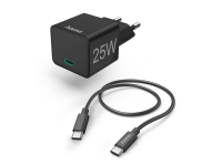 Hama - Strømadapter - 25 watt - 3 A - PD, QC 2.0, QC 3.0 (24 pin USB-C) - på kabel: USB-C - svart - med USB-C cable (1m)