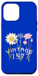 Coque pour iPhone 14 Plus Design vintage 1977 avec trois jolies fleurs