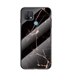 BRAND SET Case for OPPO A15 Case Marble Tempered Glass All Inclusive Cover Soft Silicone Edge Hard Case Compatible with OPPO A15-Gold Black