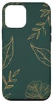 iPhone 12 mini Leaves Botanical Floral Line Art On Dark Forest Green Case