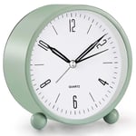 Analog väckarklocka, 4 tum super tyst icke tickande liten klocka med nattlampa, batteridriven, enkel design, för sovrum, sängbord, skrivbord Green 4.69 x 4.61 x 2.28 Inch