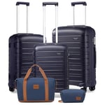 Kono Lot de 4 valises à main avec trousse de beauté comprenant 1 sac de voyage et 1 trousse de toilette en polypropylène léger 55 x 40 x 20 cm, bleu marine, 28'' Luggage Set, K2091L NY 28+EA2212 NY/BN