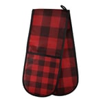 ZZXXB Red and Black Buffalo Plaid Double Oven Mitt Heat Resistant Non-Slip Kitchen Gloves Extra Long 7" x 35" for Cooking Baking Barbecue Grilling