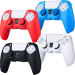 YoRHa Silicone Rubber Gel Customizing Skin Cover for PS5 Dualsense Controller(Black White Red Blue) x 4 With Thumb Grips x 8