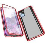 Case for Samsung Galaxy S20 Plus Magnetic Cover wih Camera Lens Protector 360° Metal Bumper Transparent Front and Back Tempered Glass One-piece Design Protective Flip Cover,Red