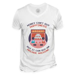 T-Shirt Homme Col V Arcade Machine Money Can't Buy Happiness Jeux Video Retro