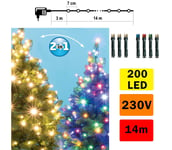 LED jouluvalot ulkokäyttöön 200xLED/5 toimintoa 17m IP44 lämmin valkoinen/moniväri