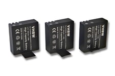 vhbw Set de 3 x batteries Li-Ion Set 900mAh (3.7V) pour caméra d'action compatible aveca SJCam X1000, M10 (toutes éditions), Suptig3 remplace SJ4000.