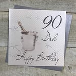 White Cotton Cards WBS90-d Carte d'anniversaire Faite à la Main Motif Seau à Champagne Inscription Dad 90 Happy Birthday Blanc