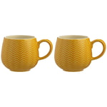 Mason Cash Styling Embossed Chevron Ochre Stoneware Mug Microwave Safe Yellow (Pack of 2)