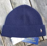 Genuine POLO RALPH LAUREN Navy MERINO WOOL BEANIE Hat Toque Tag 449793448004