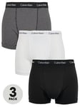 Calvin Klein 3 Pack Plain / Stripe Trunks - Black/White, Black/White, Size L, Men