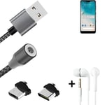 Magnetic charging cable + earphones for Huawei Honor X10 Lite + USB type C a. Mi