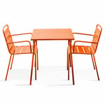 OVIALA Oviala - Ensemble table de jardin carrée et 2 fauteuils acier orange Palavas Orange