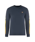 Fred Perry Mens Botanical Dye Long Sleeve Navy Blue T-Shirt - Size Large