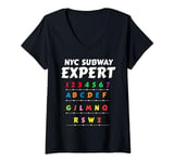 Womens NYC New York City Subway Expert Train Station Signs Graphic V-Neck T-Shirt