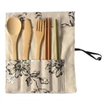 Portable Bamboo Utensils Travel Set Spoon Fork Chopstick Peony