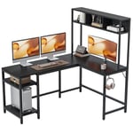 CubiCubi Bureau d'angle en forme de L avec étagère, 150 x 120 cm, bureau d'ordinateur à domicile, bureau de jeu avec étagère de rangement haute, noir