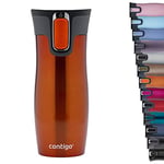 Contigo West Loop Autoseal Travel Mug, Stainless Steel Thermal Mug, Vacuum Flask, Leakproof Tumbler, Coffee Mug with BPA Free Easy-Clean Lid, 470 ml, Tangerine