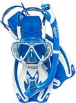 Cressi Unisex-Youth Rocks Pro Dry Children Mask Fins Snorkel Set, Blue/White, M/L-2/4 Y,SE262032