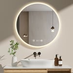 Meykoers Miroir de Salle de Bain rond 80 cm LED Miroir Lumineux salle de bain avec Interrupteur Tactile + Anti-buée + Horloge et Luminosité réglable
