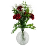 Artificial Flower Arrangement 65cm Red Carnations with Glass Ball Vase