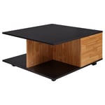 Rootz design soffbord 70x70 cm antracit - sand ek - Vardagsrumsbord med 2 lådor - Soffbord med hjul - Bord med 2 fack