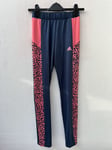 Adidas Girls Leopard Print Tights Navy Sport Gym Casual Youth Size Age 13-14 L