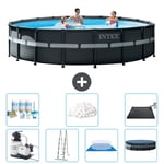 Intex Round Ultra XTR Frame Pool - 549 x 132 cm - Inklusive pump - Stege - Markduk - Lock Underhållspaket - Filtrera bollar - Solmatta Inklusive Till