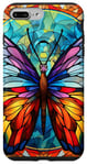 Coque pour iPhone 7 Plus/8 Plus Papillon bleu et jaune en verre teinté portrait insecte art