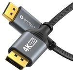Sonero® Câble 4K DisplayPort 1.2, DisplayPort mâle vers DisplayPort mâle, 4K 60Hz, 2K 144Hz, gaine coton, gris/noir, 2.00 mètres
