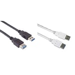 PremiumCord Rallonge USB 3.0 SuperSpeed avec câble de transfert de données jusqu'à 5 Gbit/s & Rallonge USB 3.0, câble de données SuperSpeed jusqu'à 5 Gbit/S, câble de Charge, 1 m