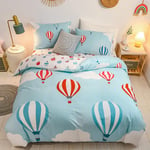 Light Blue White Printed Bedding Set Colorful Hot Air Balloon Reversible Duvet Cover Set Cartoon Adult Kids Comforte Bedding Set Home, Double Size, 3 Piece (1 Quilt Cover 2 Pillowcases)