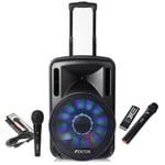 Fenton Portable PA System Active Speaker Battery Powered Bluetooth & 2x Microphones 12"