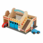 Melissa & Doug Service Station Parking Garage With 2 Wooden Cars And Drive Thru