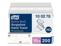 Håndklædeark Tork H3 Premium Extra soft 2-lag hvid singlefold - (15 pakker x 200 ark)