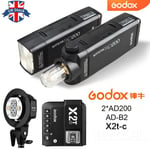 UK 2pcs Godox 2.4 TTL 1/8000s AD200 pocket Flash+AD-B2 head +X2T-C for Canon Kit