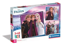 Clementoni- Disney Frozen Supercolor Reine des Neiges-3x48 Enfants 5 Ans, Boîte De 3 (48 Pièces), Puzzle Dessin Animé-Fabriqué en Italie, 25306