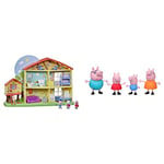 Peppa Pig Peppa’s Adventures Peppa's Playtime to Bedtime House Pre-school Toy, Speech, Light and Sounds, Ages 3 and Up, Red & Peppa's Adventures Peppa's Family Figure 4-Pack in Pajamas, Ages 3 and Up