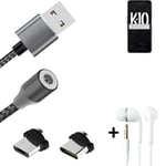 Data charging cable for + headphones Oppo K10 + USB type C a. Micro-USB adapter