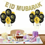 10pcs Eid Mubarak Aluminum Film Sequin Latex Balloon Set B Black Castle Pattern