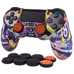 CHIN FAI Basketball NBA Star Case Kobe Camouflage Mamba Silicone Cover Skin Case for Sony PS4/Slim/Pro Dualshock 4 Controller + FPS PRO thumb grips x 8(Camouflage Purple)